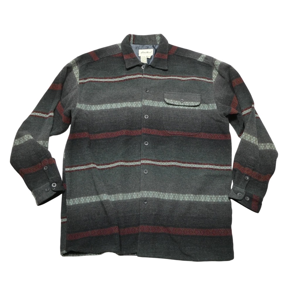 Vintage Eddie Bauer Jacket Mens XL Gray Wool Striped Lined Outdoor Southwestern